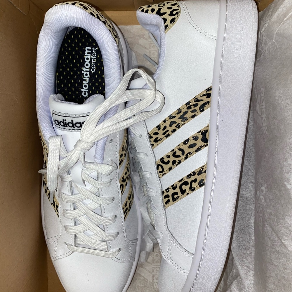 Adidas Women’s Grand Court Leopard Shoes.